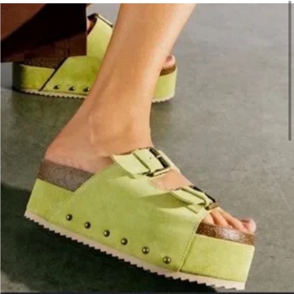 New Free People Rule Breaker Flatform Sandal Shoes Platform Green Suede EUR 39 - Picture 1 of 15